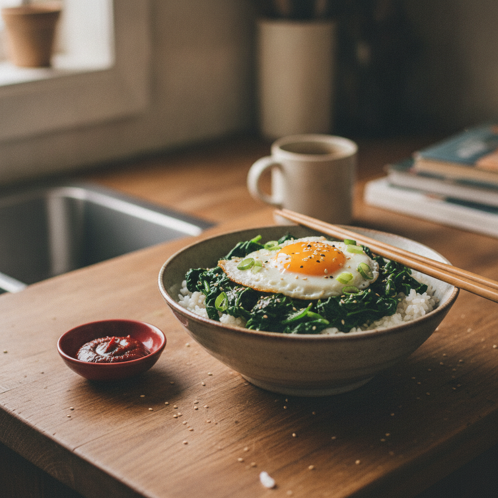 Korean Sesame Spinach and Egg Rice Bowl