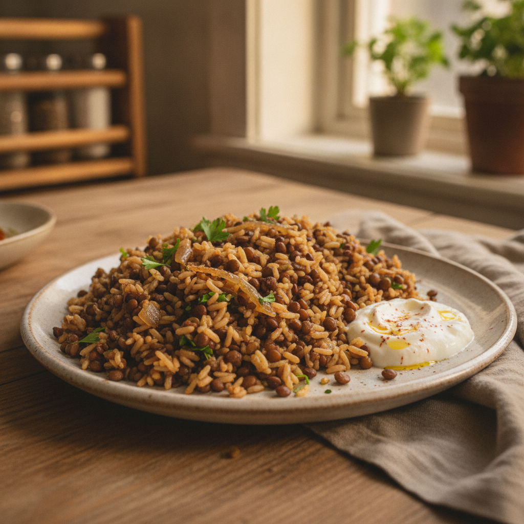 Energy-Boosting Brown Rice and Lentil Mujadara