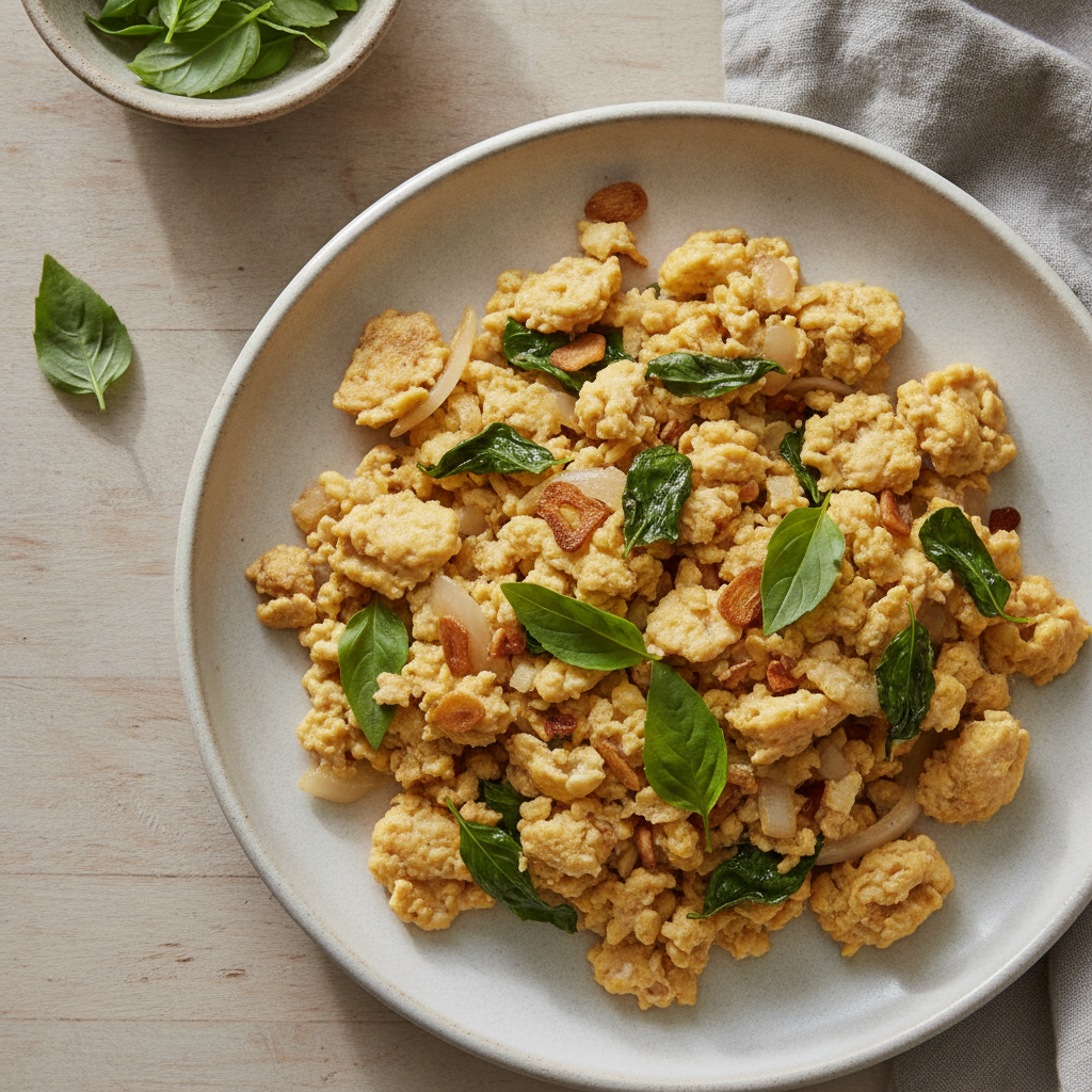 Keto Thai Basil and Garlic Scrambled Eggs